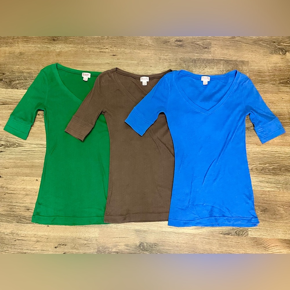 Mossimo V-Neck Short Sleeve Tops - Green, Brown, Blue - Size S